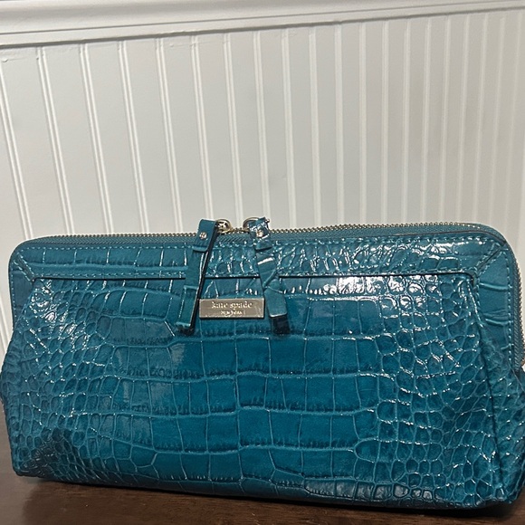 kate spade Handbags - Vintage Kate Spade Teal Croc-Embossed Clutch Clean